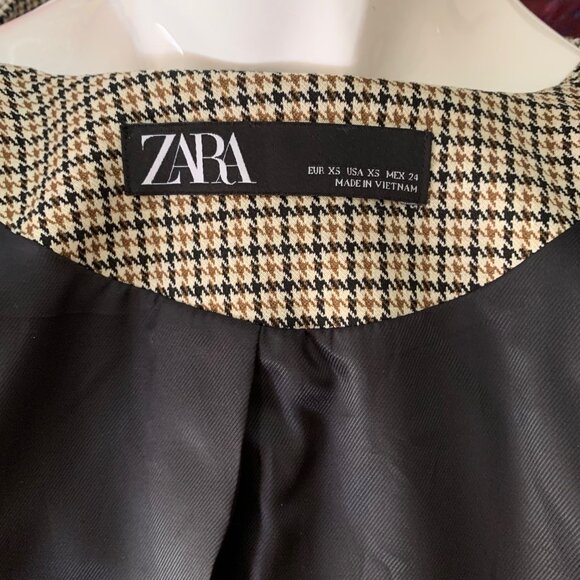 Zara NWOT Brown Black Houndstooth Frock Coat Dress - Picture 9 of 12